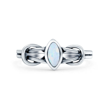 Celtic Knot Weave Petite Dainty Marquise Promise Ring Lab Created White Opal Band Oxidized Braided 925 Sterling Silver